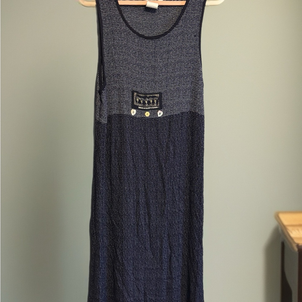 Nina Piccalino Navy Blue Jumper Dress with Embroidered Detail